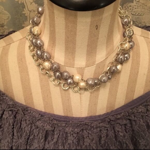 TRIPLE STRAND Blue Gray White & Silver Necklace! - Picture 6 of 9